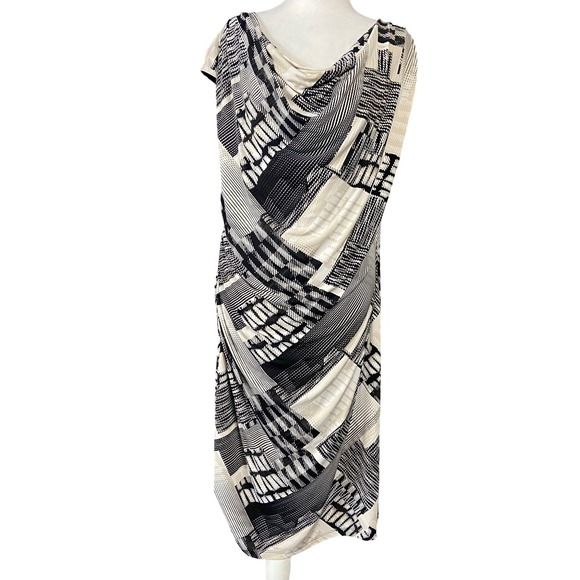 dressbarn Dresses & Skirts - Dressbarn Dress Womens 18 Black White Geometric Print Cowl Neck Sleeveless Lined